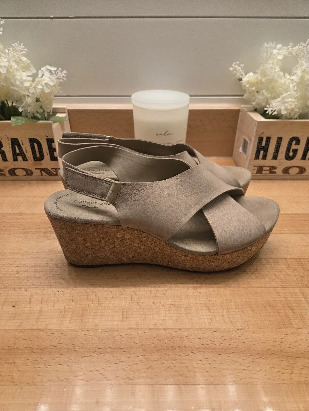 Clarks Annadel Eirwyn Wedge Sandals Taupe Nubuck Women's Size 11W